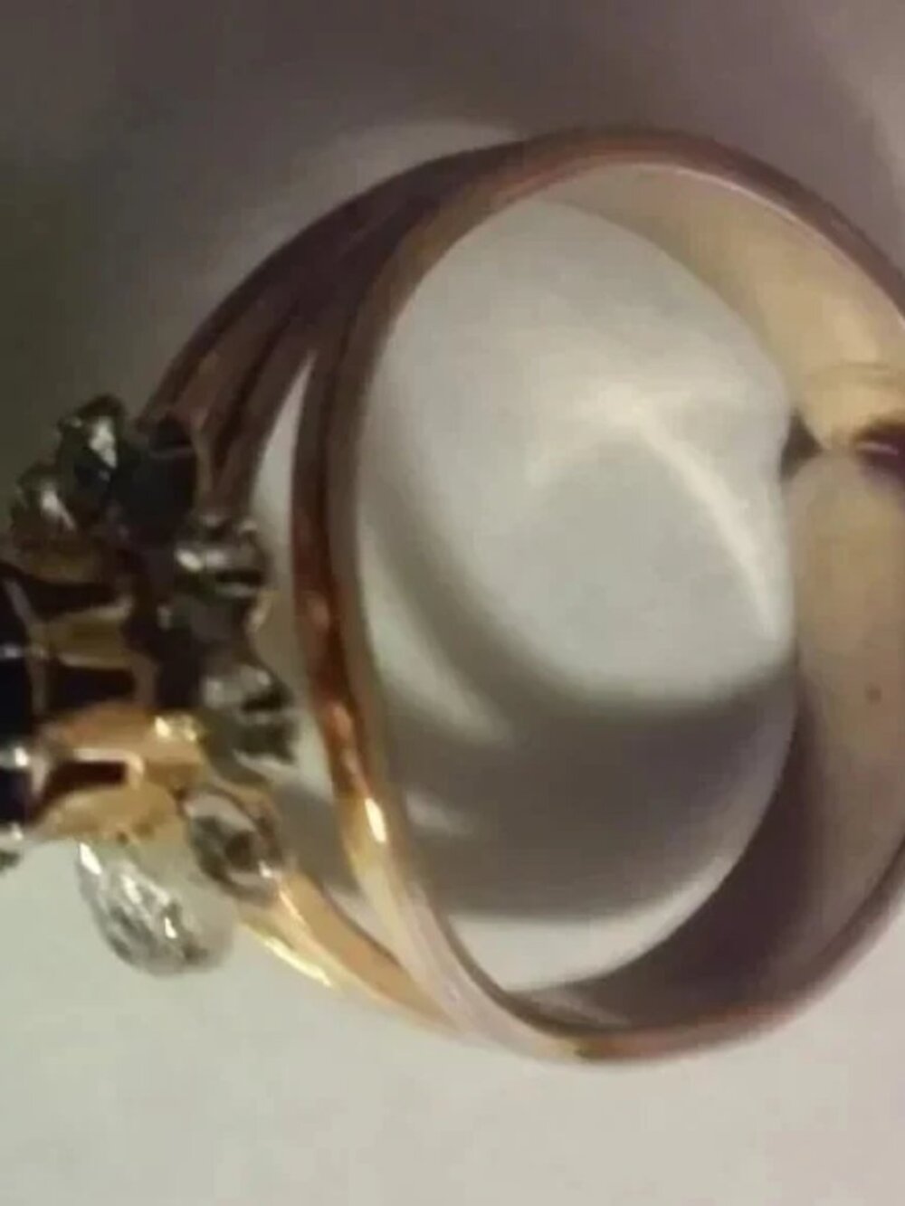 Gold Ring Genuine Stone and 10 Clear CZ Stones Adjustable In Box Has BeenWorn - Picture 3 of 4